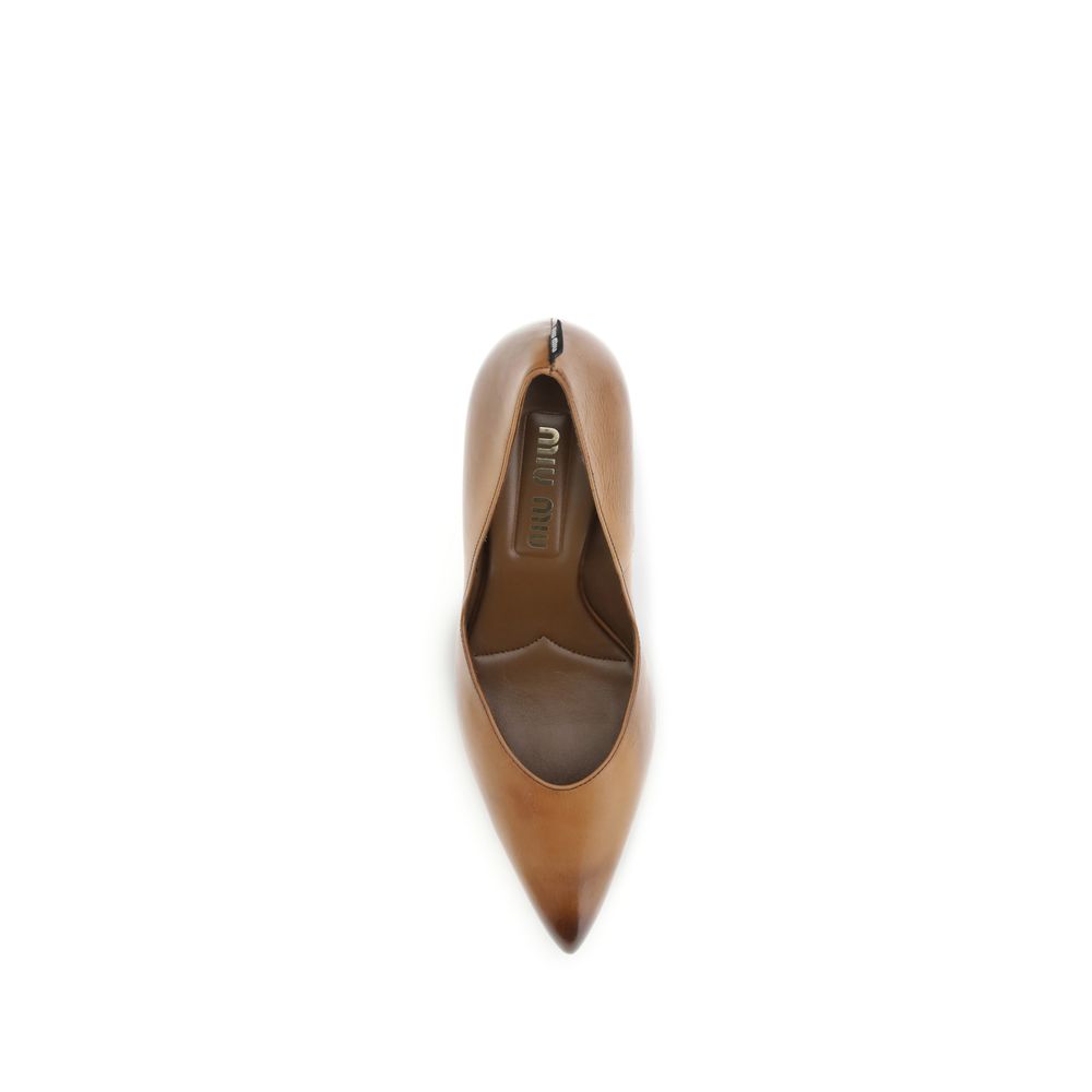 MIU MIU Beige Calf Leather Bos Taurus High Heel Pumps