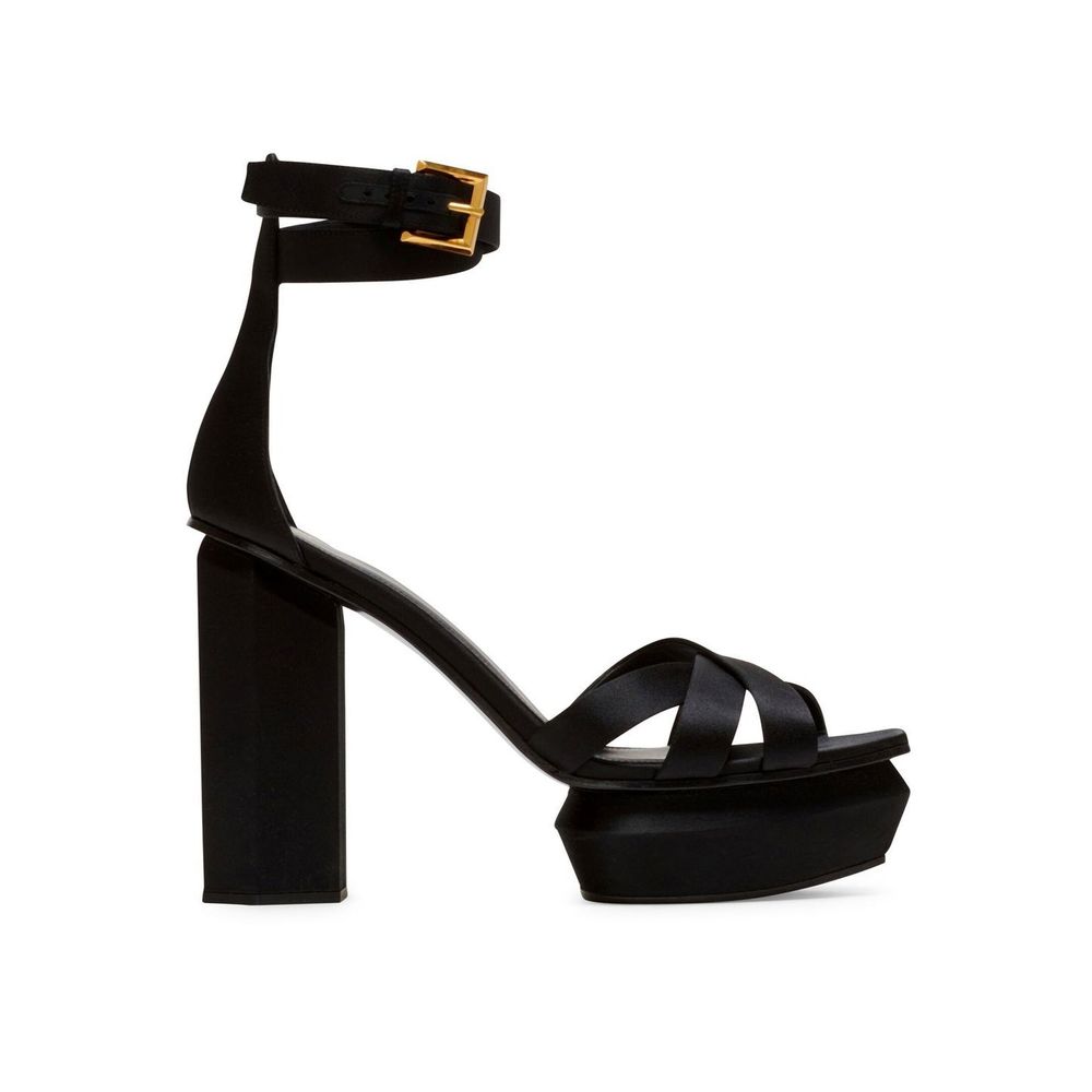 BALMAIN Black Silk Platform Sandals