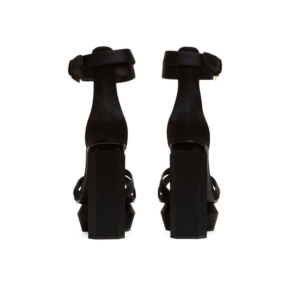 BALMAIN Black Silk Platform Sandals