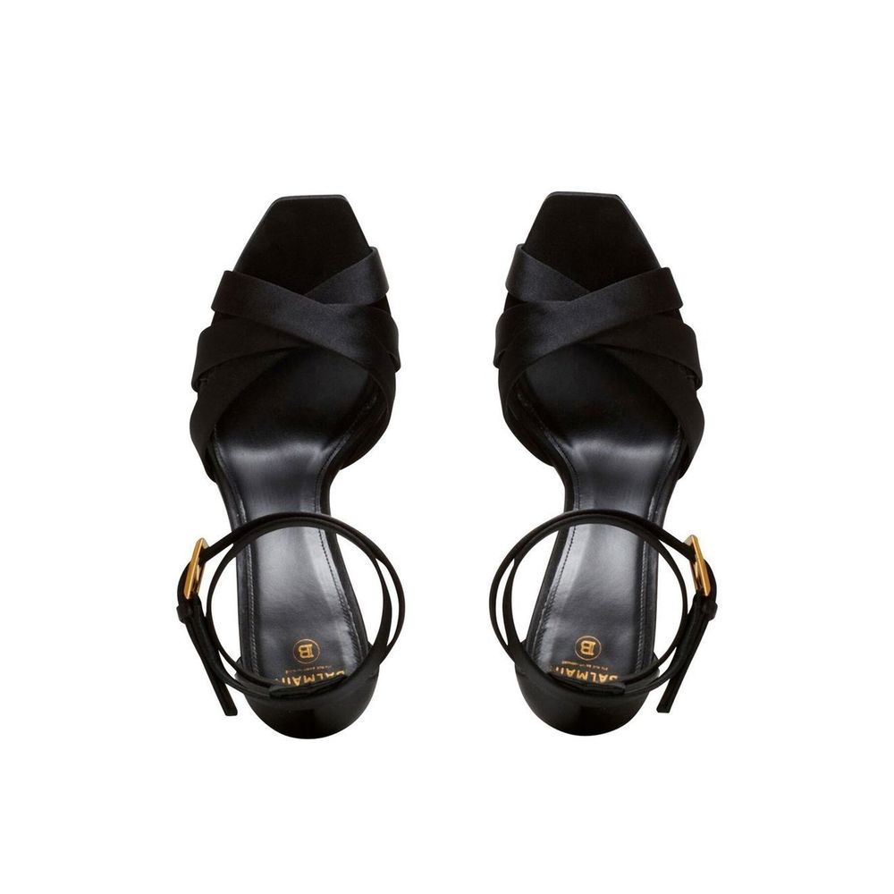 BALMAIN Black Silk Platform Sandals