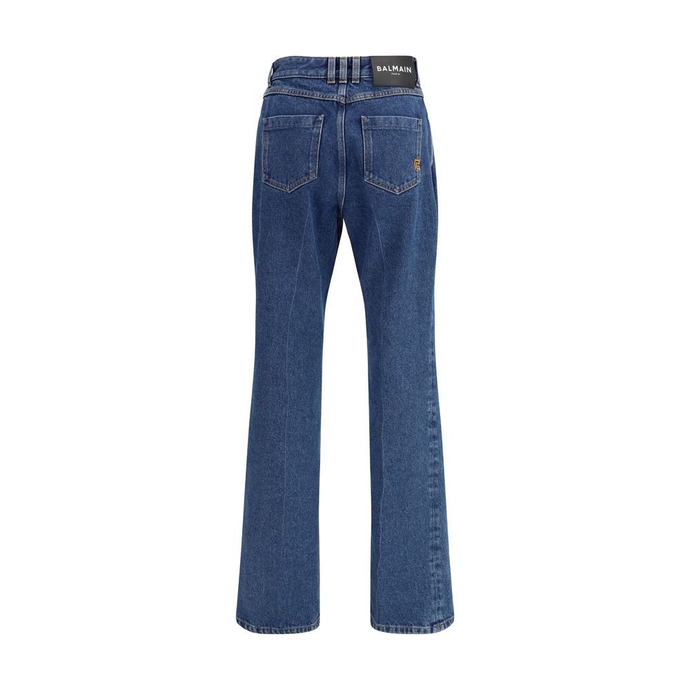 BALMAIN Blue Cotton Straight-Leg Jeans