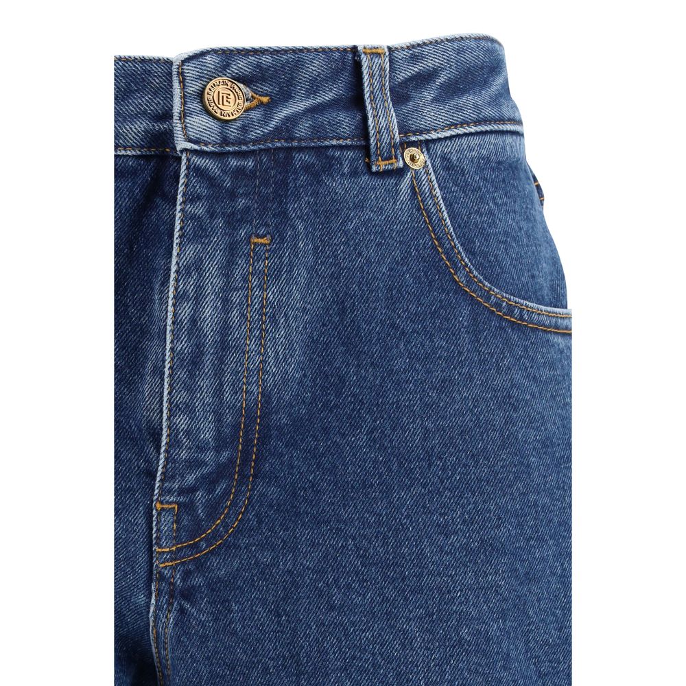 BALMAIN Blue Cotton Straight-Leg Jeans