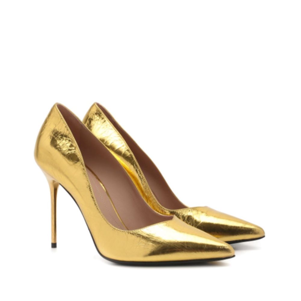BALMAIN Gold Calfskin High Heel Pumps