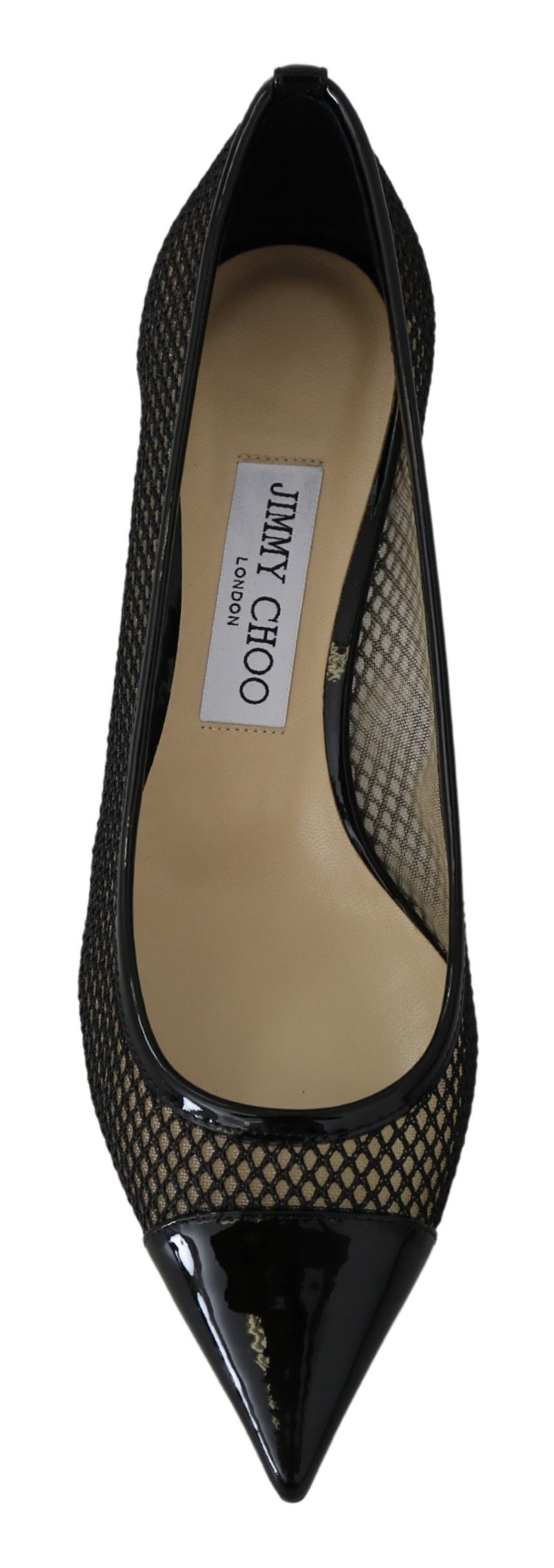 JIMMY CHOO Black Mesh and Leather Amika 50 Pumps