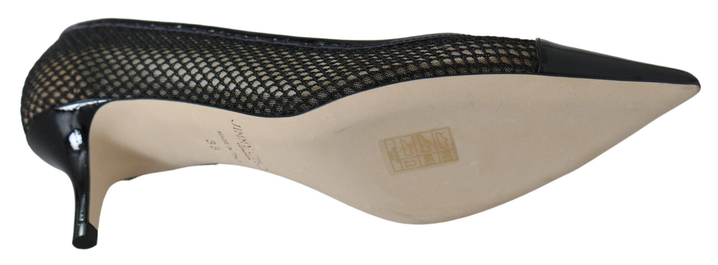 JIMMY CHOO Black Mesh and Leather Amika 50 Pumps