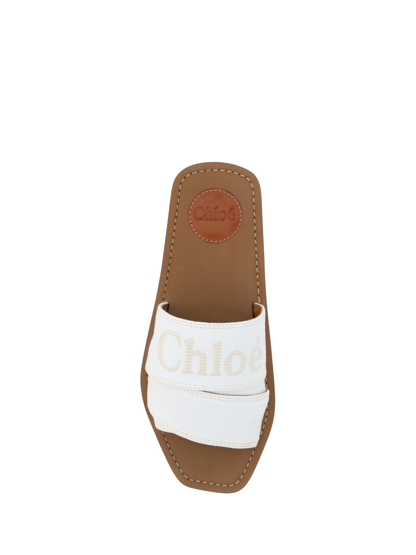 CHLOÉ White Cotton Slides Woody Sandals