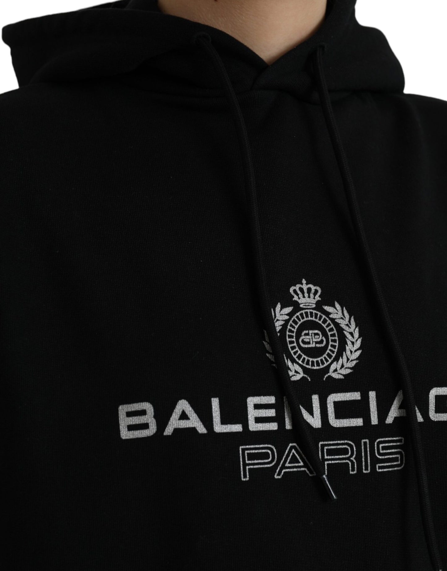 BALENCIAGA Black Cotton Logo Hooded Pullover Sweatshirt Sweater
