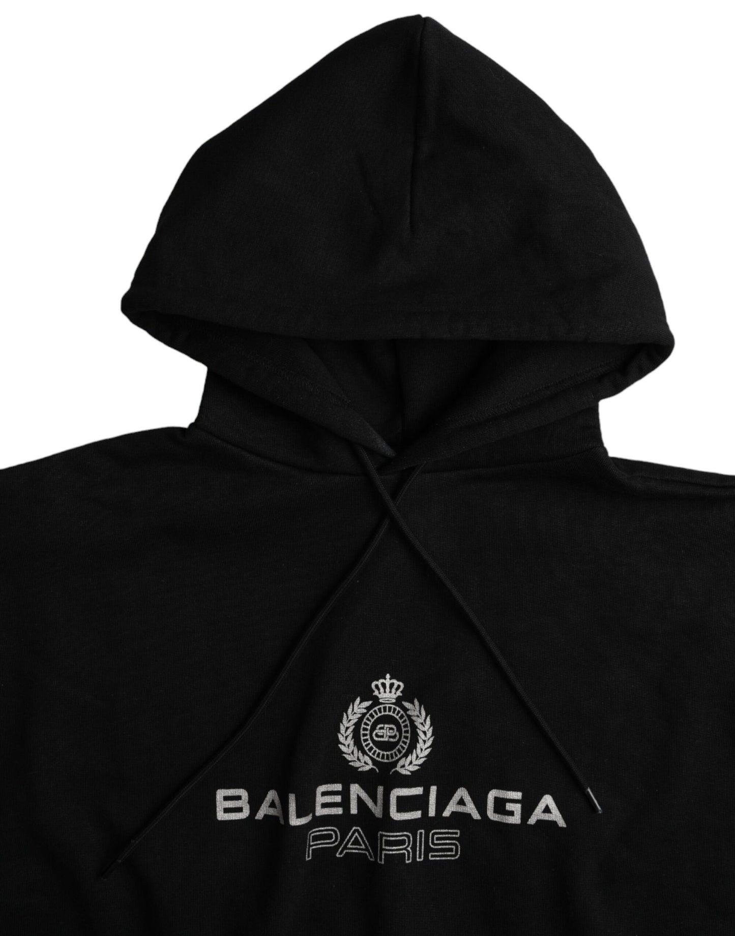 BALENCIAGA Black Cotton Logo Hooded Pullover Sweatshirt Sweater