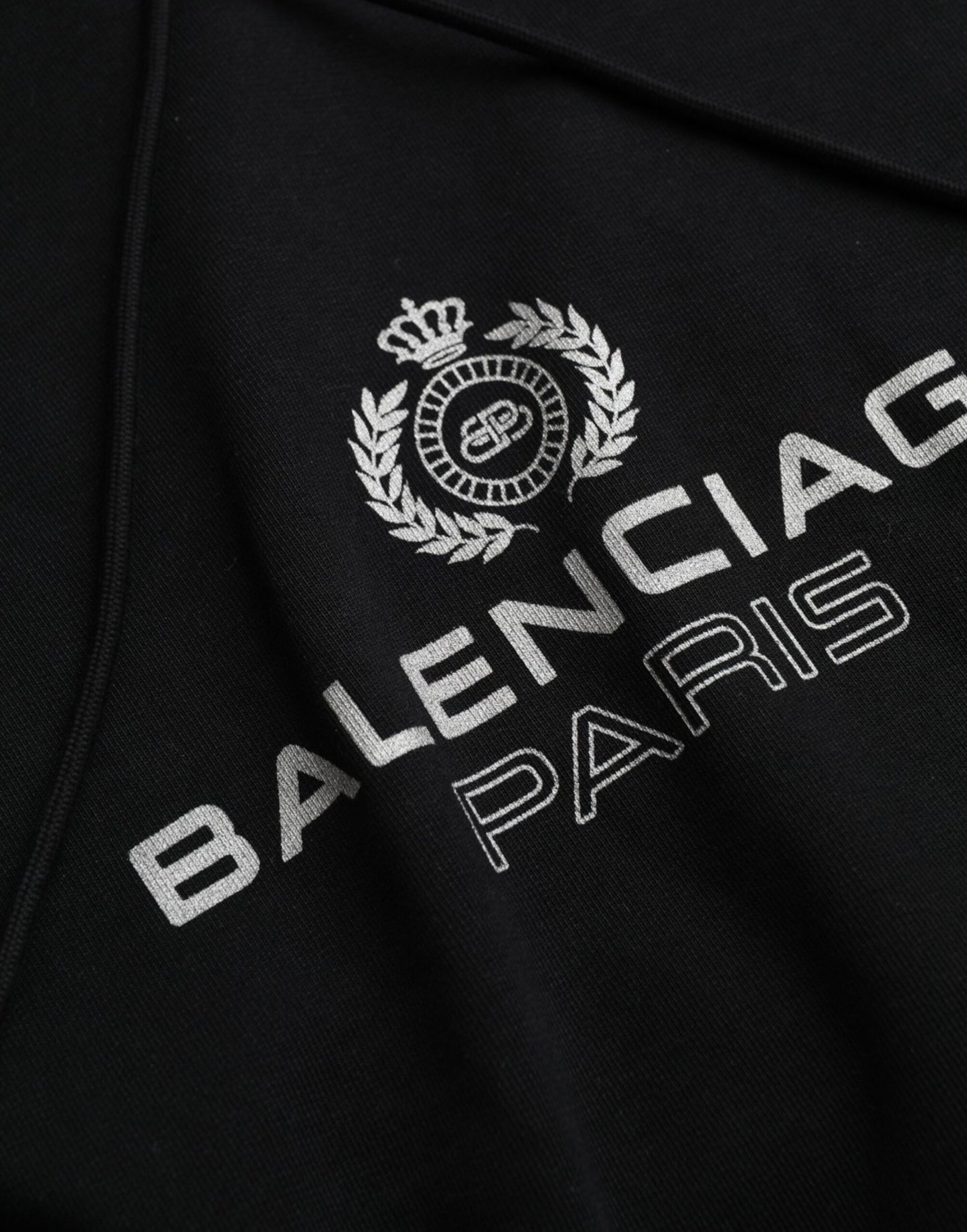 BALENCIAGA Black Cotton Logo Hooded Pullover Sweatshirt Sweater