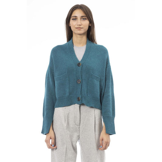 ALPHA STUDIO’S Teal Merino Wool Women Cardigan